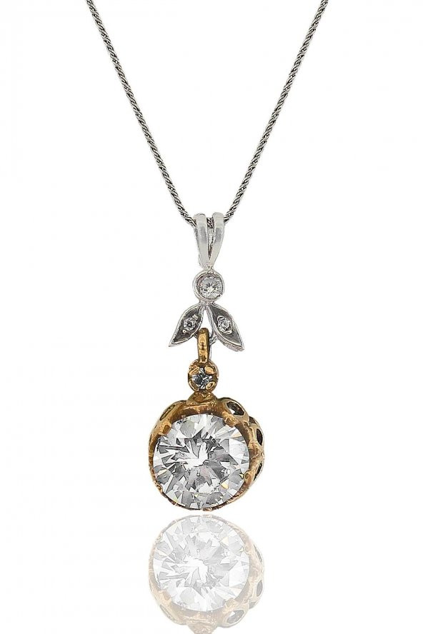 Gümüş zirkon tek taşlı otantik kolye