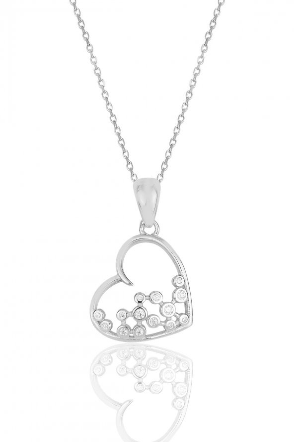Gümüş rodyumlu zirkon taşlı kalp kolye. ürün görseli