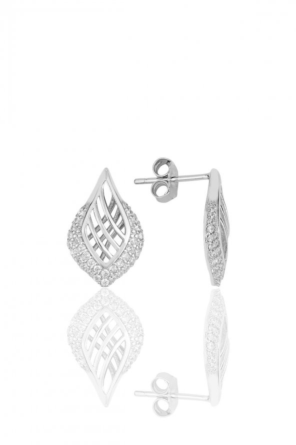 Gümüş rodyumlu zirkon taşlı desenli  küpe. ürün görseli