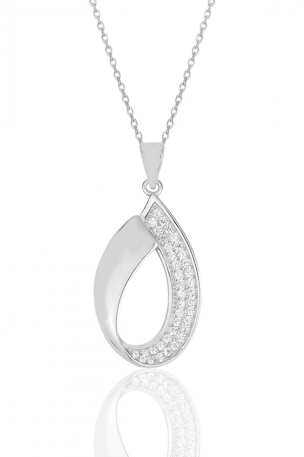 Gümüş rodyumlu zirkon taşlı damla kolye. ürün görseli 1