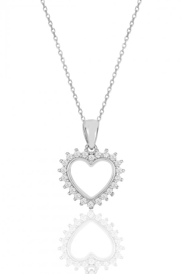 Gümüş rodyumlu zirkon taşlı kalp kolye. ürün görseli 1