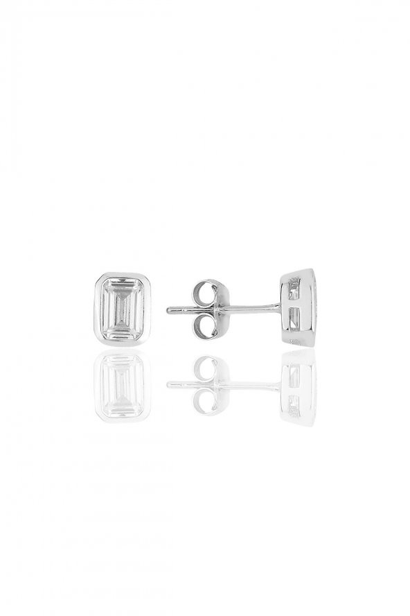 Gümüş rodyumlu baget kesim zirkon taşlı küpe ürün görseli 1