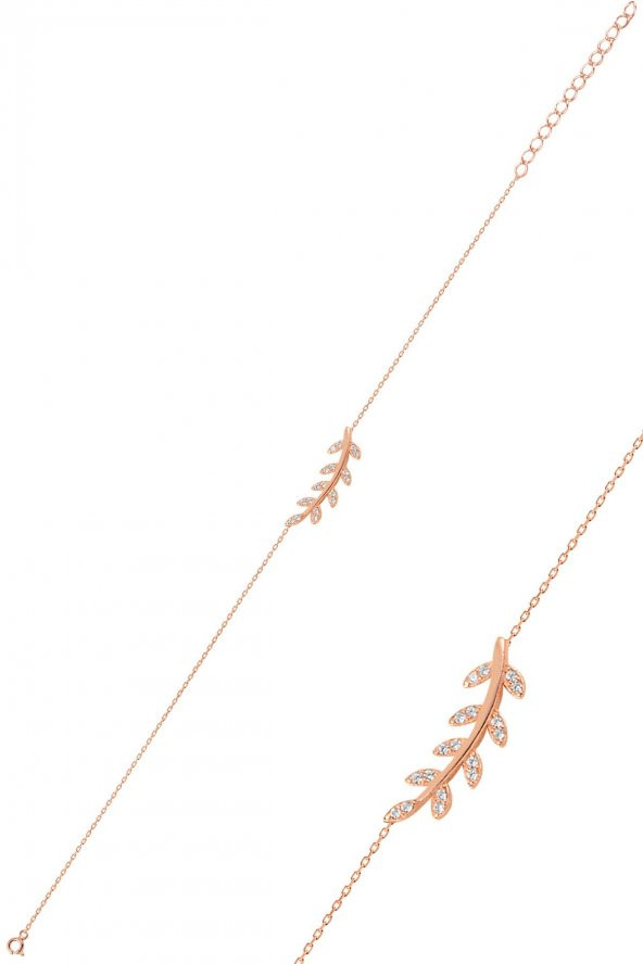 Gümüş rose zirkon taşlı yaprak  üçlü set - Resim 3