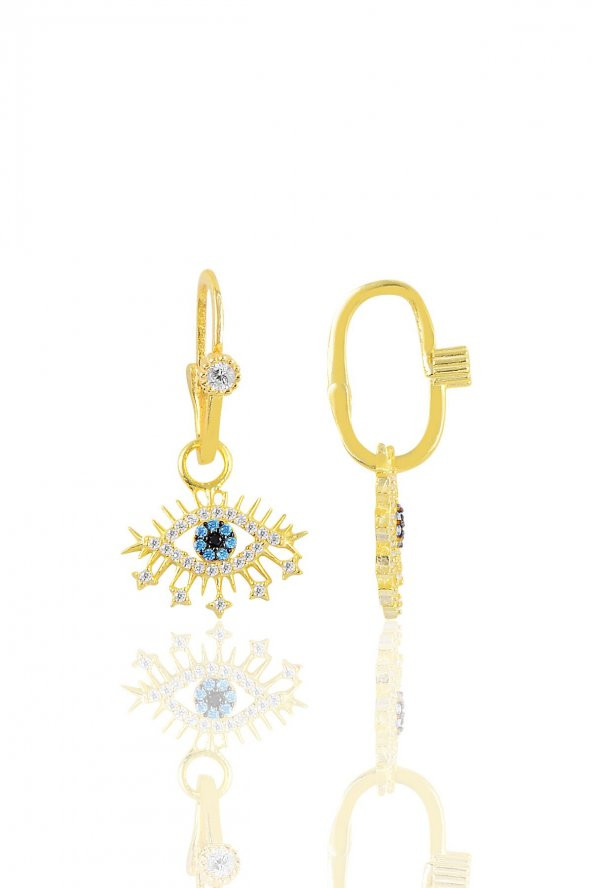 Gümüş altın yaldızlı taşlı lareyn göçmen küpe ürün görseli