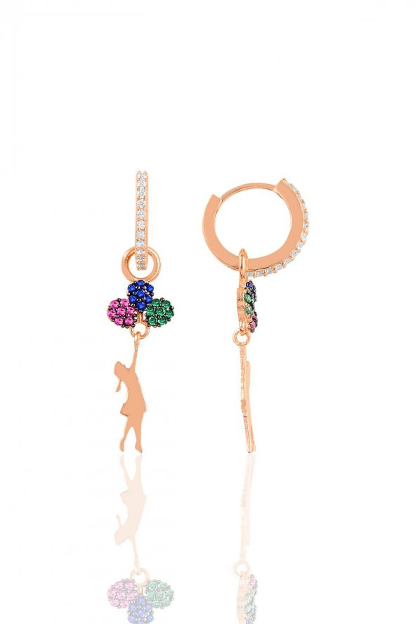 Gümüş rose balonlu kız kolye ve küpe gümüş set - 3