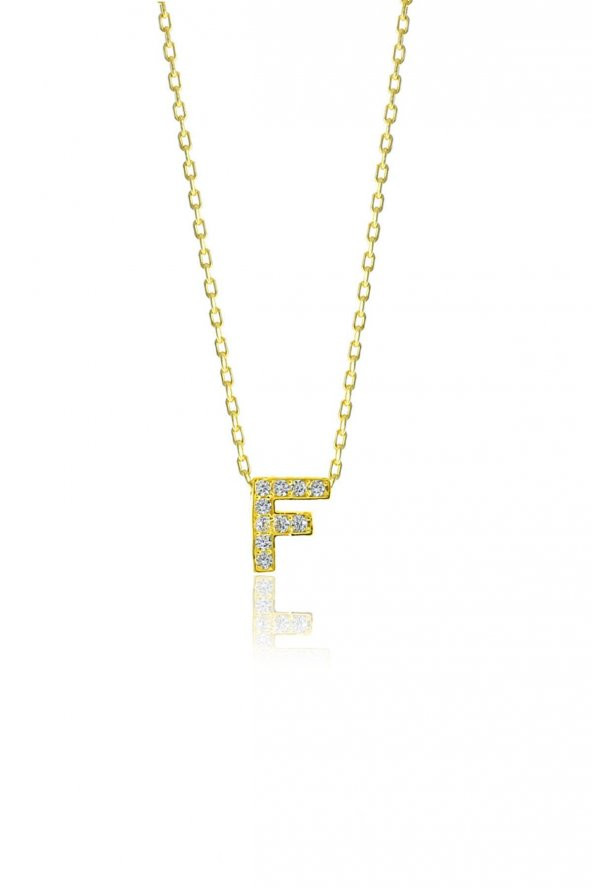 Gümüş  altın yaldızlı üç boyutlu minimal F gümüş harf kolye ürün görseli 1