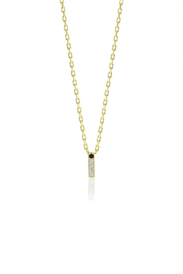 Gümüş  altın yaldızlı üç boyutlu minimal İ gümüş harf kolye