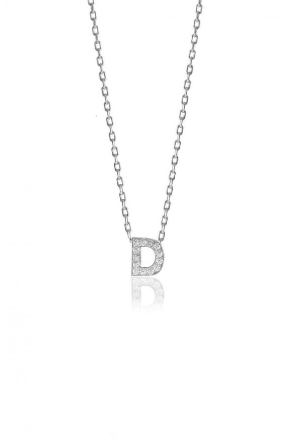 Gümüş  rodyumlu üç boyutlu minimal D gümüş harf kolye ürün görseli