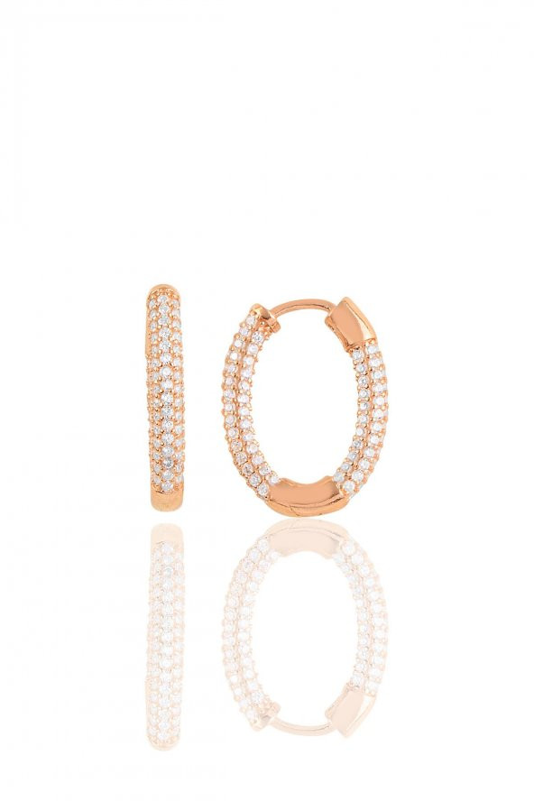 Gümüş rose zirkon taşlı trend oval küpe