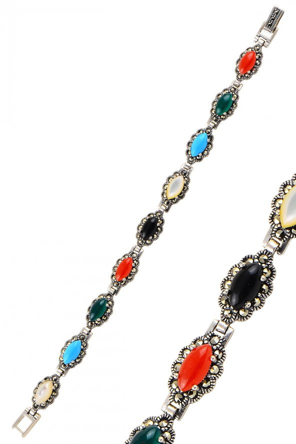 Gümüş renkli taşlı markazit bileklik. ürün görseli