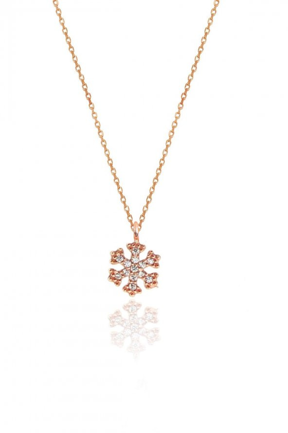 Gümüş rose zirkon taşlı kar tanesi kolye ve küpe gümüş ikili set - 2