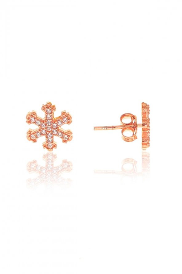Gümüş rose zirkon taşlı kar tanesi kolye ve küpe gümüş ikili set - 3