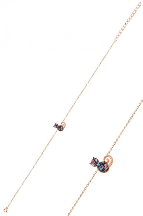 Gümüş rose renkli taşlı kedi bileklik ürün görseli