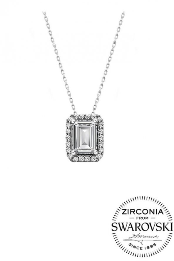 Gümüş Swarovski baget taşlı pırlanta modeli kolye