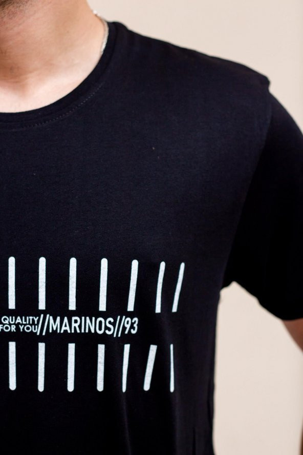 Siyah Çizgi Baskılı Normal Kesim Bisiklet Yaka Erkek Tişört 22ETSHMROS - 3