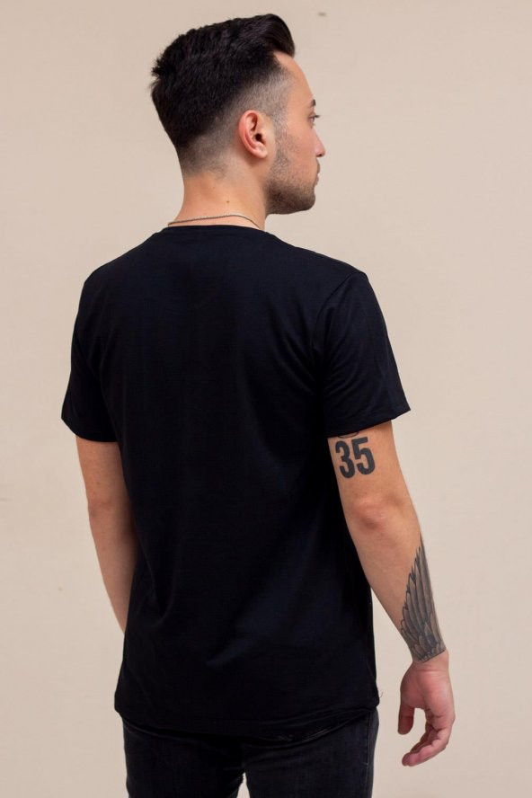 Siyah Çizgi Baskılı Normal Kesim Bisiklet Yaka Erkek Tişört 22ETSHMROS - 7