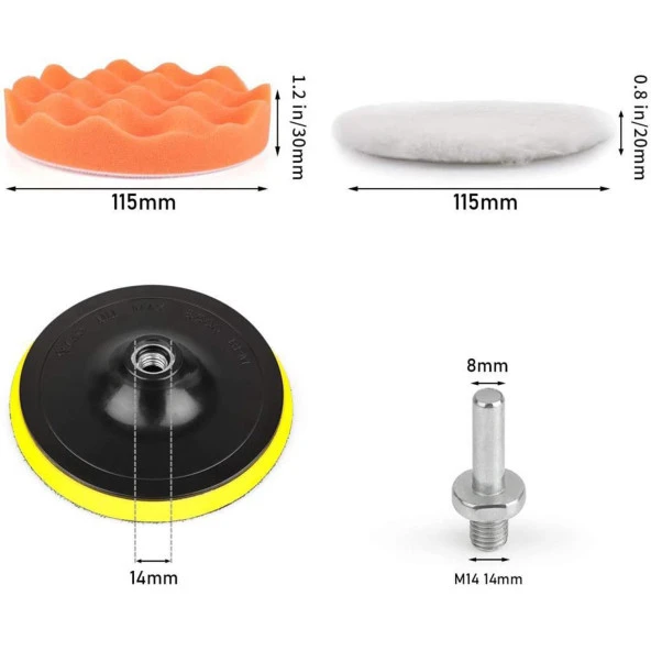Rodex Pasta Cila Polisaj Süngeri Pedi Seti 115 Mm Otomotiv Parlatıcı (11 Parça) - 2