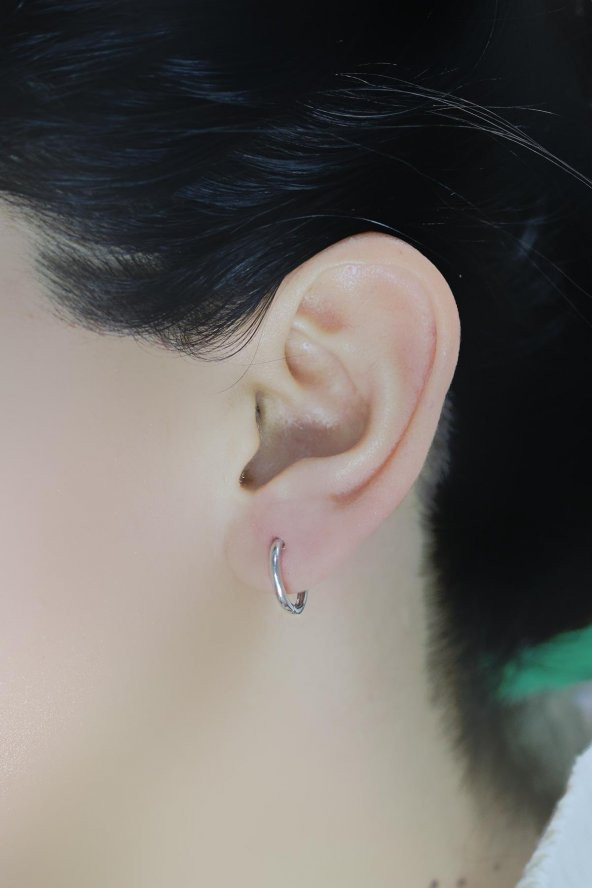 Gümüş rodyumlu 14 mm halka küpe - Resim 2