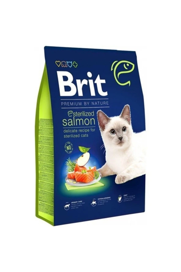 Brit Premium Kısırlaştırılmış Somonlu Yetişkin Kedi Maması 8 Kg/