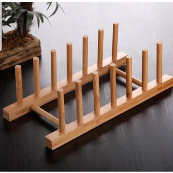 Dekoratif 6'lı Doğal Ahşap Tabak Koyma Standı Ahşap Tabaklık Düzenleme Standı - 3