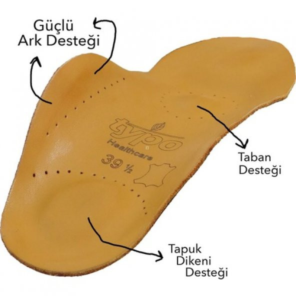 Typo Deri Tabanlık Düz Taban Topuk Dikeniİçe Basma Önleyici - 2