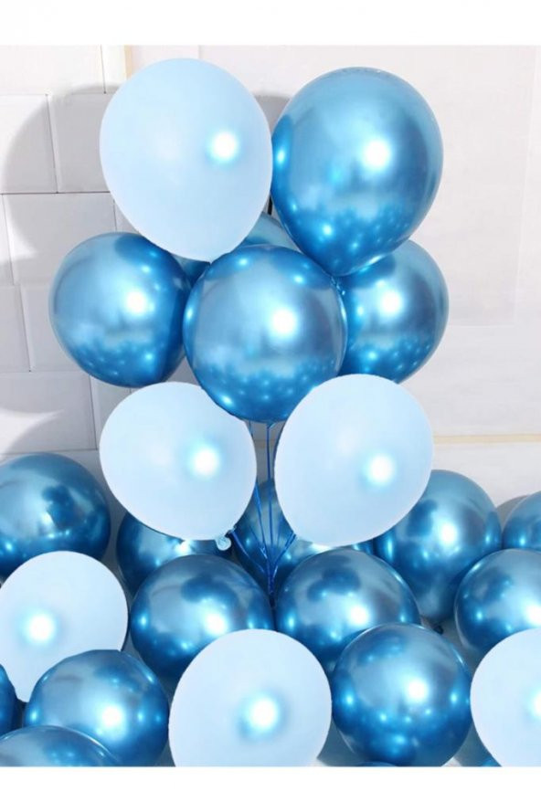 Beysüs Krom Mavi Ve Makaron Mavi Renk 15 Li Balon