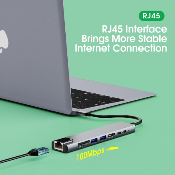 Macbook Pro Air Uyumlu 8 In 1 Type-C Çoğaltıcı Hub