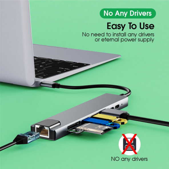 Macbook Pro Air Uyumlu 8 In 1 Type-C Çoğaltıcı Hub - 2
