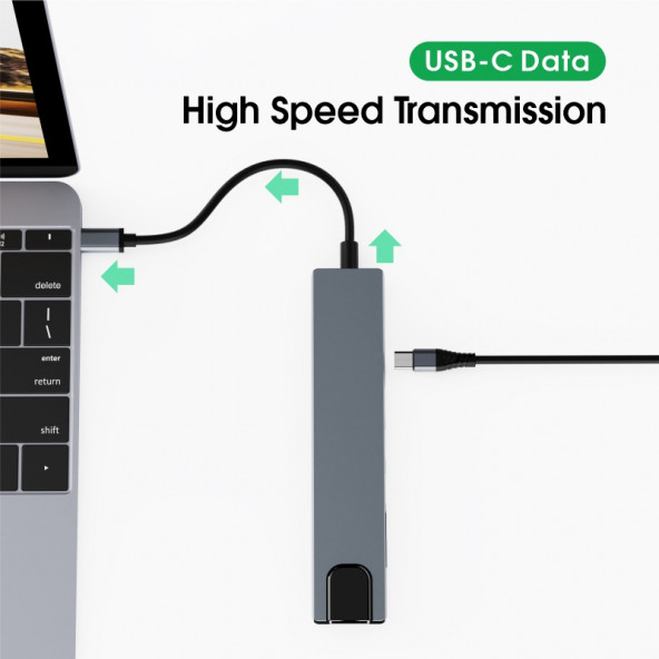 Macbook Pro Air Uyumlu 8 In 1 Type-C Çoğaltıcı Hub - 4