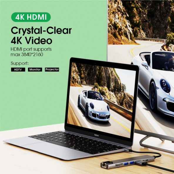 Macbook Pro Air Uyumlu 8 In 1 Type-C Çoğaltıcı Hub - 10