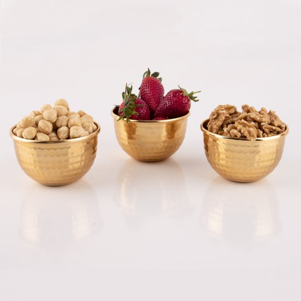 ÇAKIR 3 LÜ DEKORATİF METAL GOLD KASE ÇEREZLİK SOSLUK REÇELLİK İKRAMLIK LOKUMLUK 9X6 CM - 1