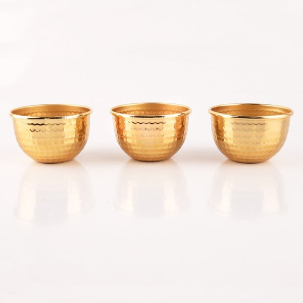 ÇAKIR 3 LÜ DEKORATİF METAL GOLD KASE ÇEREZLİK SOSLUK REÇELLİK İKRAMLIK LOKUMLUK 9X6 CM - 4