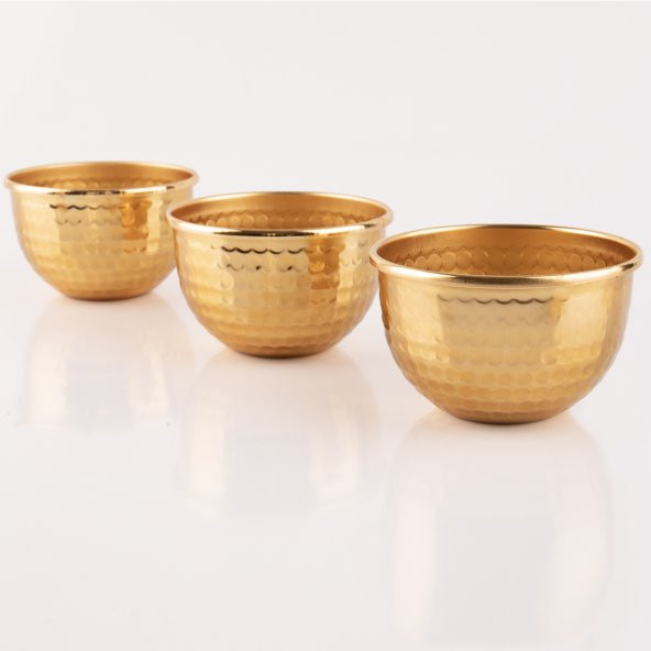 ÇAKIR 3 LÜ DEKORATİF METAL GOLD KASE ÇEREZLİK SOSLUK REÇELLİK İKRAMLIK LOKUMLUK 9X6 CM - 6