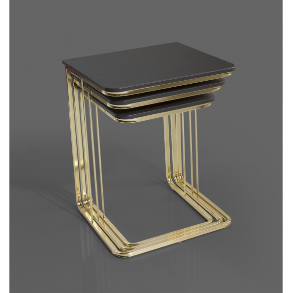 Veys Sehpa Gold 3 Lü Amor Zigon Sehpa - Orta Sehpa - Yan Sehpa - 2
