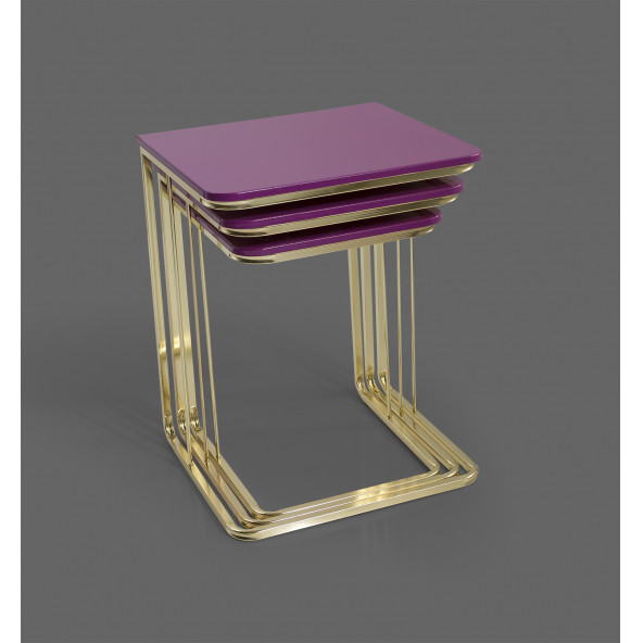 Veys Sehpa Gold 3 Lü Amor Zigon Sehpa - Orta Sehpa - Yan Sehpa - 2