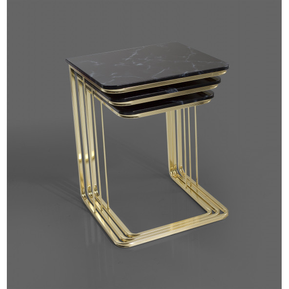 Veys Sehpa Gold 3 Lü Amor Zigon Sehpa - Orta Sehpa - Yan Sehpa - 2