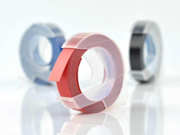 DYMO 3D Kabartma Şerit 9mm x 3mt (Siyah/Mavi/Kırmızı 3 lü Paket) - 2