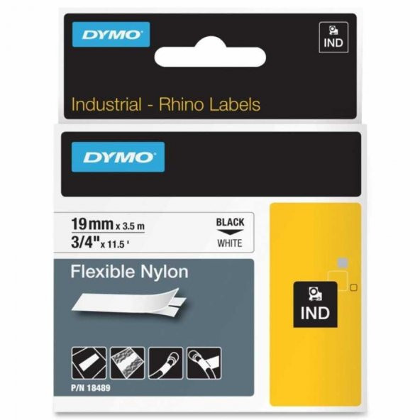 DYMO Rhino Pro Esnek Naylon Şerit 19mmx3,5m Beyaz/Siyah (18489)