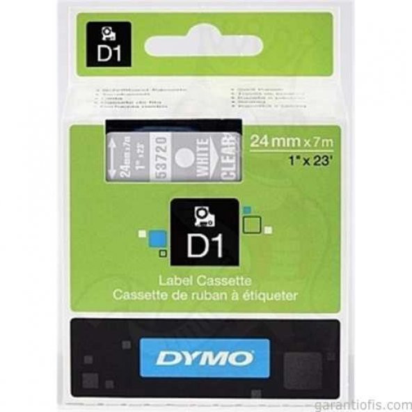 DYMO D1 Şeffaf/Beyaz Yedek Şerit 24mm x 7mt (53720)