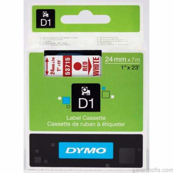 DYMO D1 Beyaz/Kırmızı Yedek Şerit 24mm x 7mt (53715)