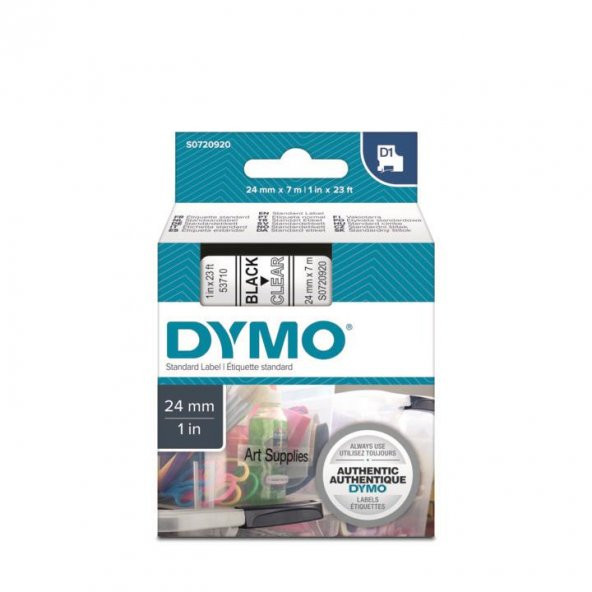 DYMO D1 Şeffaf/Siyah Yedek Şerit 24mm x 7mt (53710)