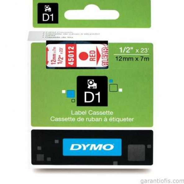 DYMO D1 Şeffaf/Kırmızı Yedek Şerit 12mm x 7mt (45012)
