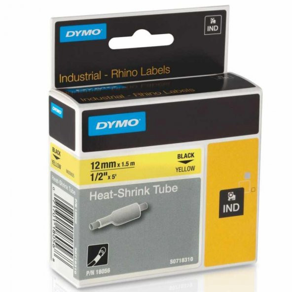 Dymo Rhino Pro Isıyla Küçülen Şerit 12Mm X 1,5M Sarı/Siyah (18056)