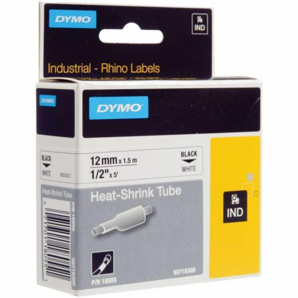 DYMO Rhino Pro Isıyla Küçülen Şerit 12mm x 1,5m Beyaz/Siyah (18055)