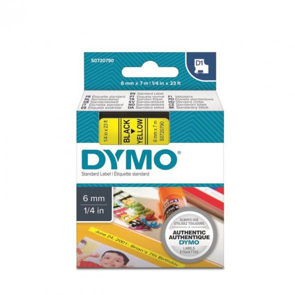 DYMO D1 Yedek Şerit Sarı/Siyah 6mm x 7mt (43618)