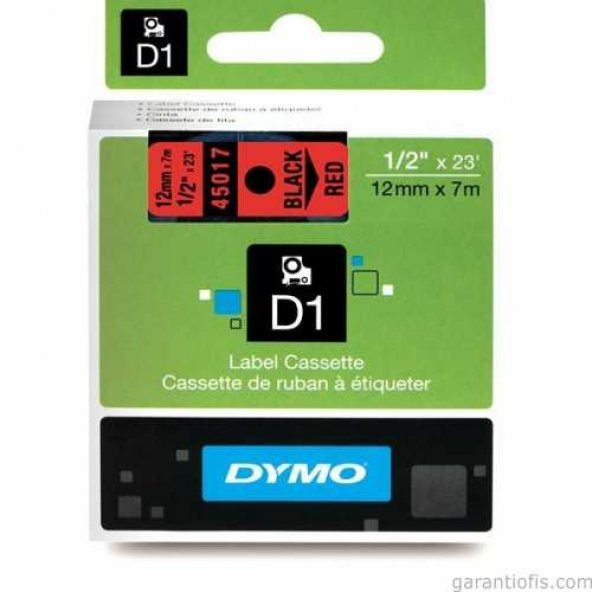 DYMO D1 Kırmızı/Siyah Yedek Şerit 12mm x 7mt (45017)