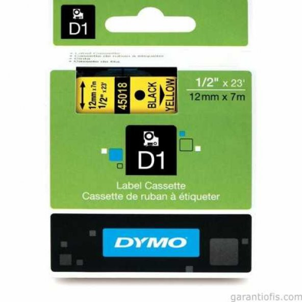 DYMO D1 Sarı/Siyah Yedek Şerit 12mm x 7mt (45018)