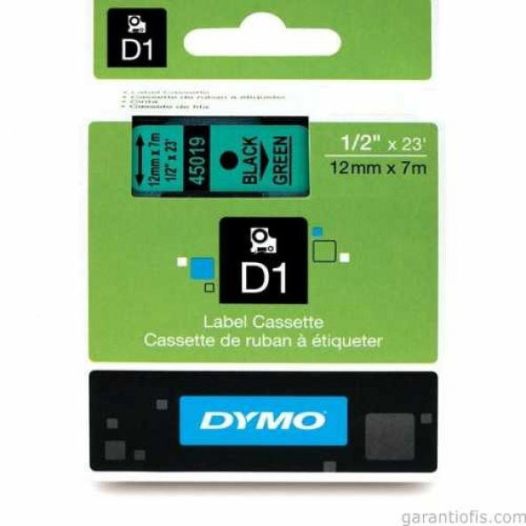 DYMO D1 Yeşil/Siyah Yedek Şerit 12mm x 7mt (45019)