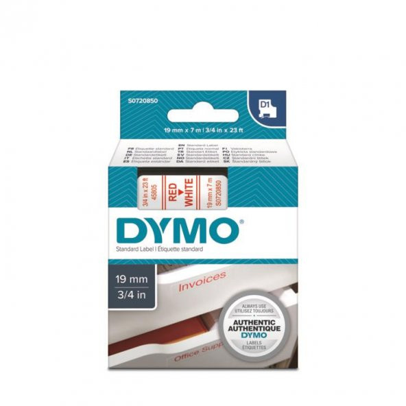 DYMO D1 Beyaz/Kırmızı Yedek Şerit 19mm x 7mt (45805) ürün görseli 1