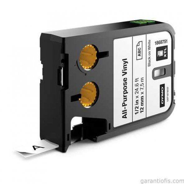 DYMO 1868751 XTL 12mm x 7metre Beyaz/Siyah Vinil Etiket